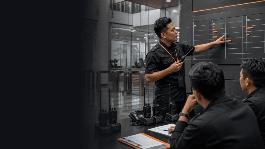 Security supervisor planning walkie talkie channels for a Malaysia site