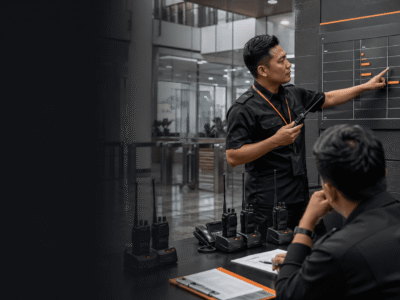 Security supervisor planning walkie talkie channels for a Malaysia site