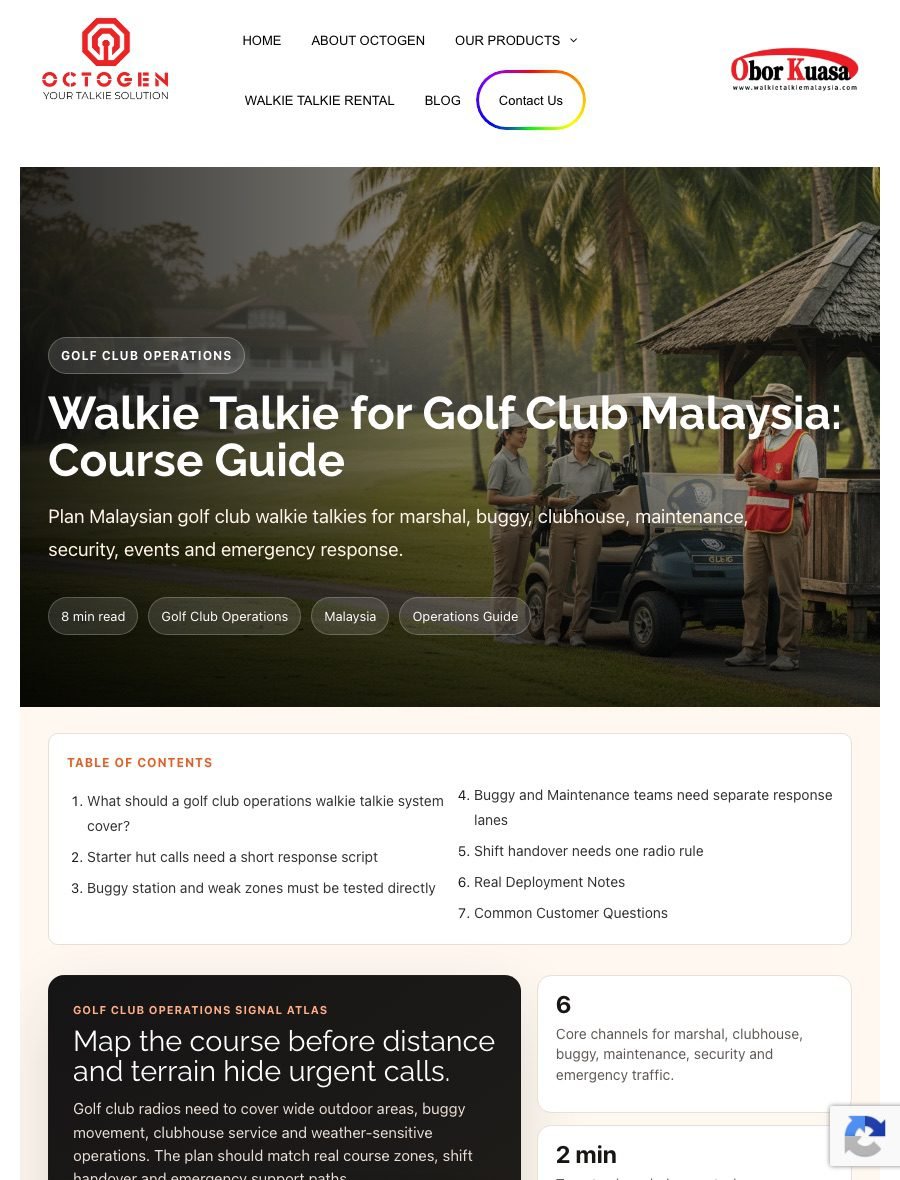 Mini webpage screenshot of Octogen blog: Walkie Talkie for Golf Club Malaysia: Course Guide