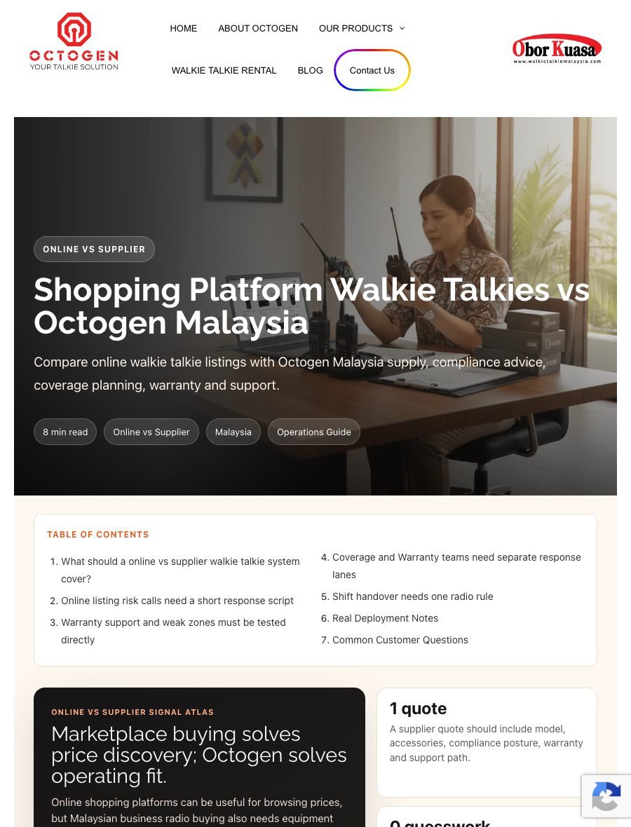 Mini webpage screenshot of Octogen blog: Shopping Platform Walkie Talkies vs Octogen Malaysia