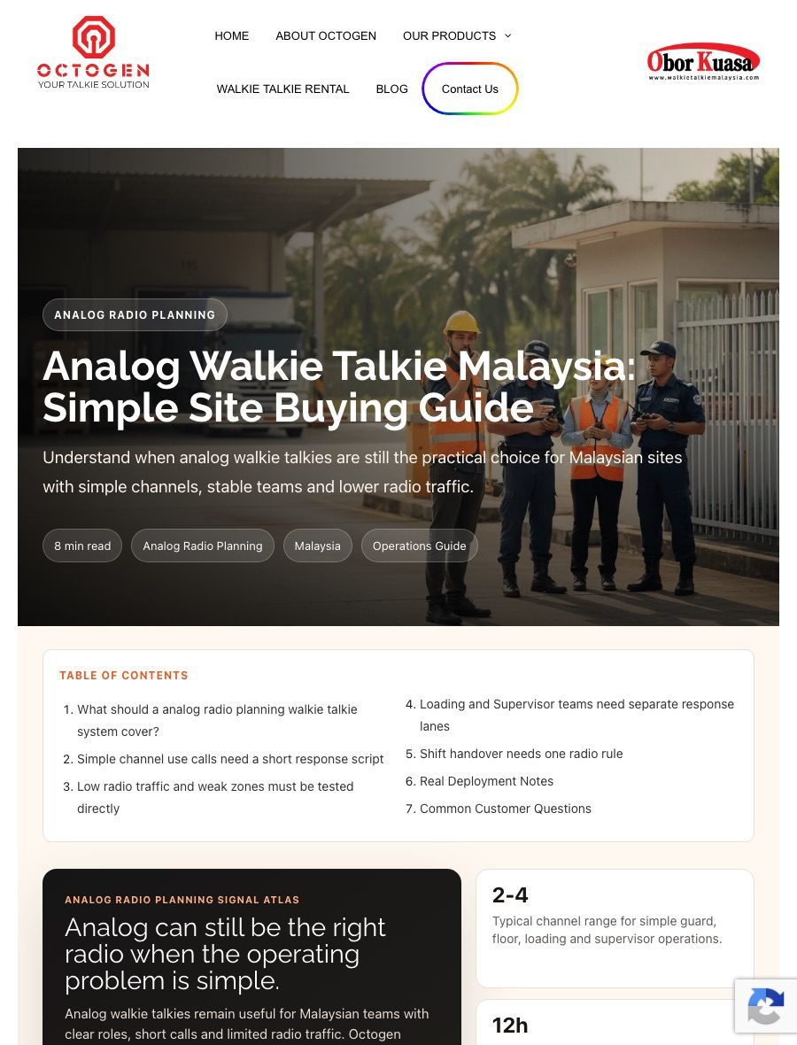Mini webpage screenshot of Octogen blog: Analog Walkie Talkie Malaysia: Simple Site Buying Guide