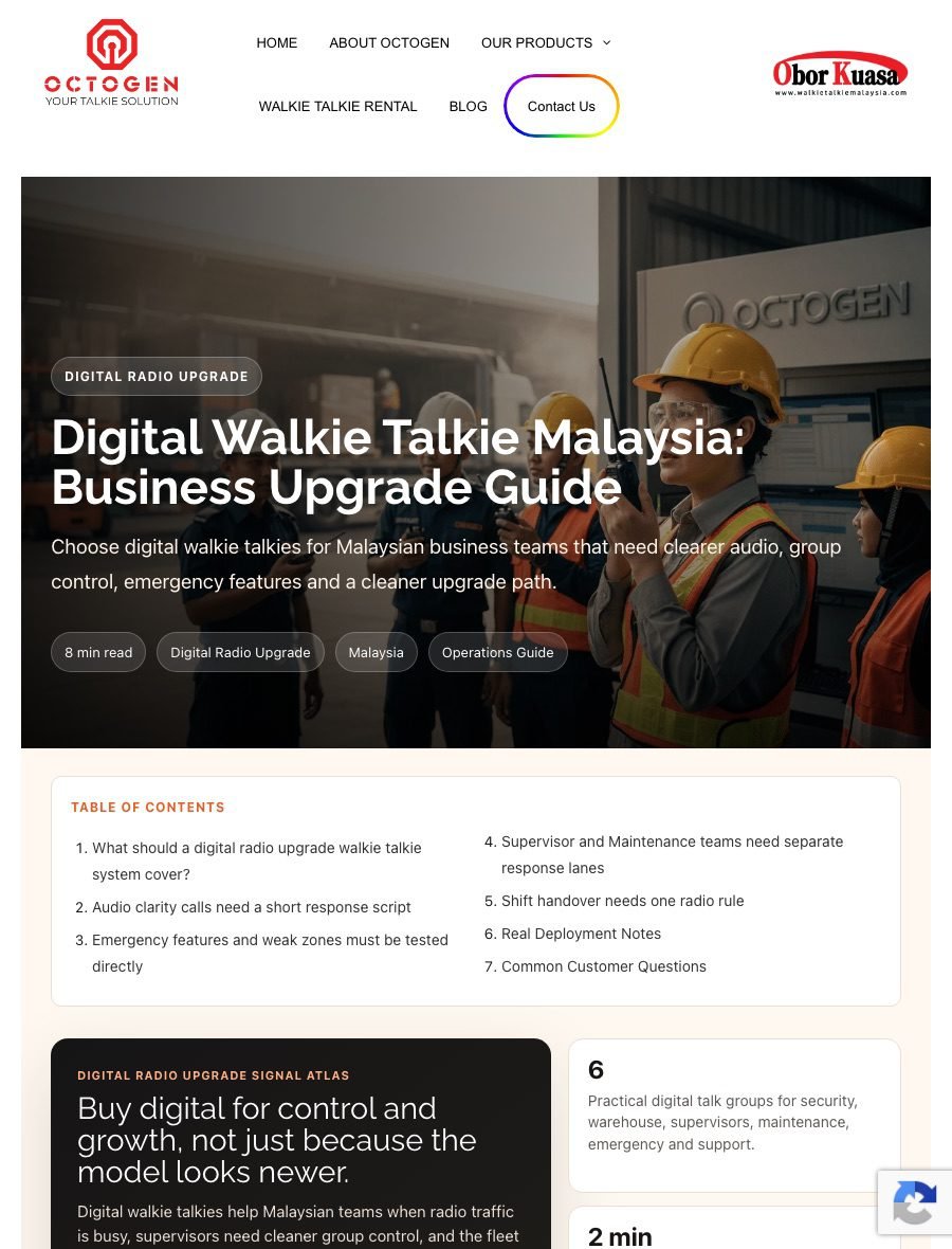 Mini webpage screenshot of Octogen blog: Digital Walkie Talkie Malaysia: Business Upgrade Guide
