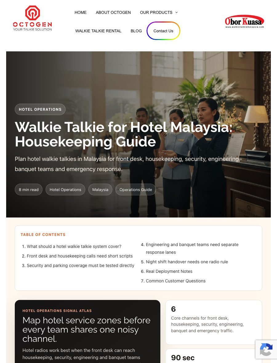 Mini webpage screenshot of Octogen blog: Walkie Talkie for Hotel Malaysia: Housekeeping Guide