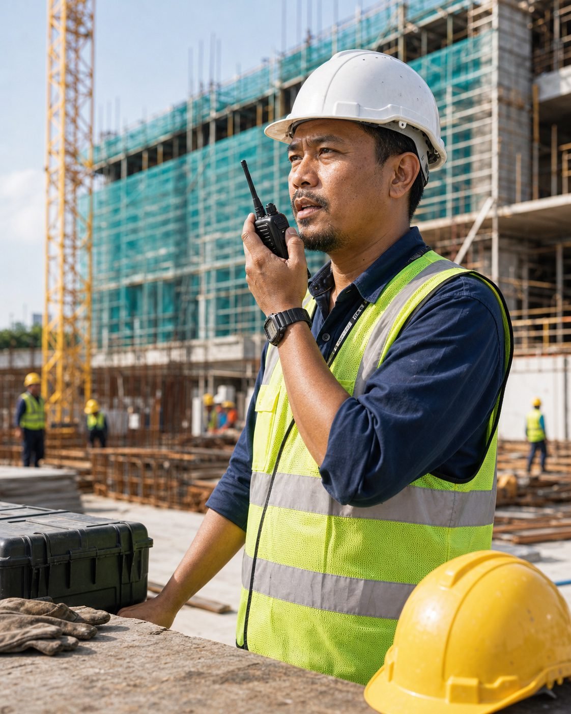 Generated construction site supervisor using a rugged walkie-talkie