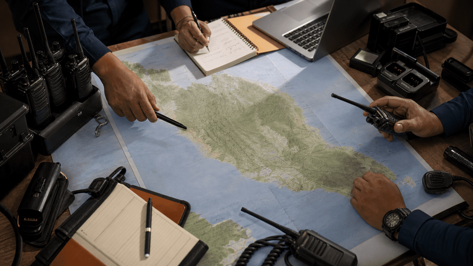 Malaysia radio coverage planning table with walkie talkies