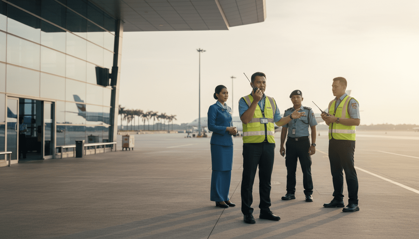 Airport Ground Ops team in Malaysia coordinating with Octogen walkie talkies