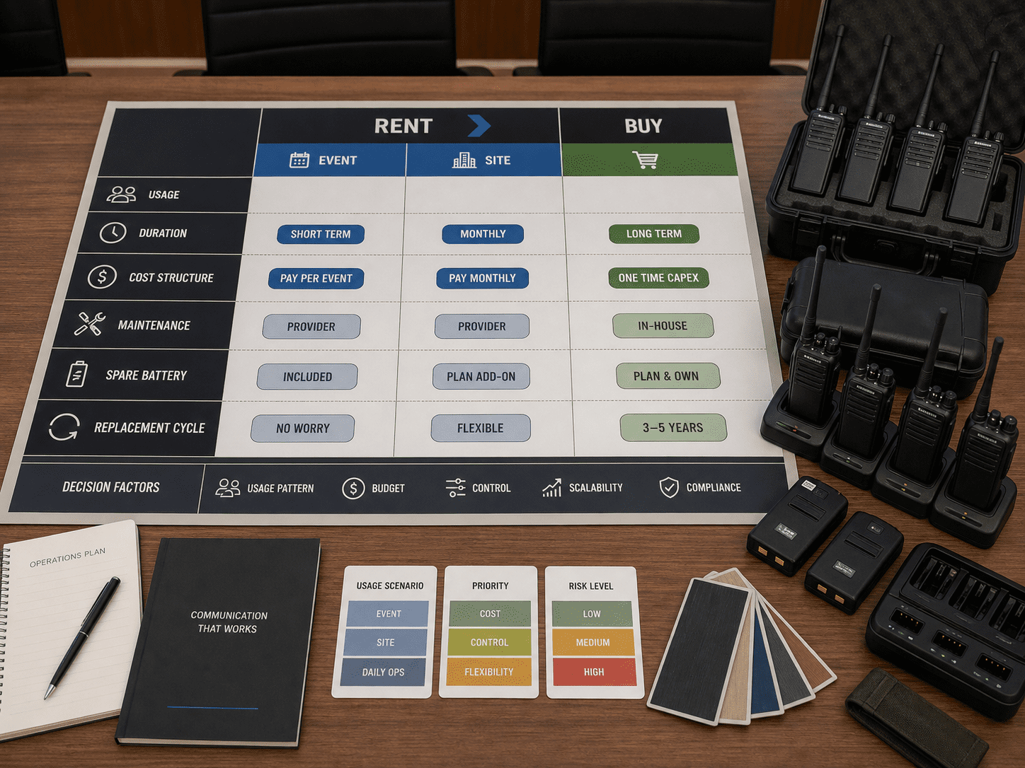 Decision matrix for renting or buying walkie talkies in Malaysia