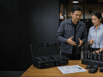 Malaysian operations manager comparing walkie talkie rental and purchase costs