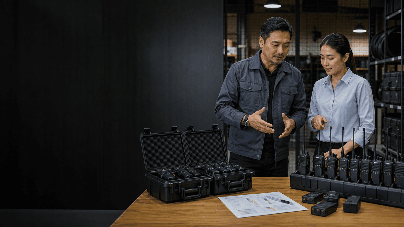 Malaysian operations manager comparing walkie talkie rental and purchase costs