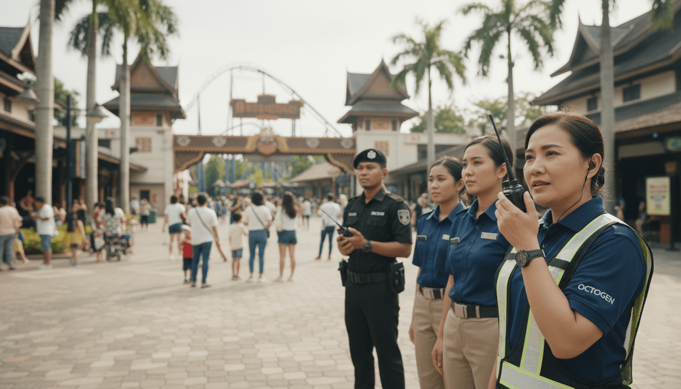 Theme Park Safety team in Malaysia coordinating with Octogen walkie talkies