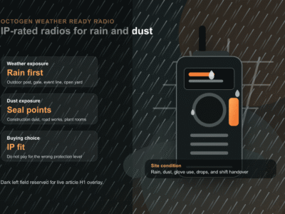 Waterproof walkie talkie with rain and dust exposure on a Malaysian construction site