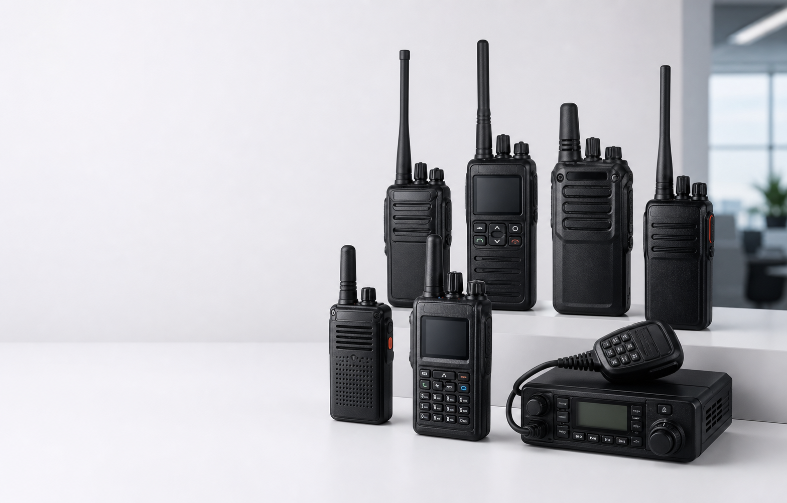 Motorola walkie talkie radios displayed for Octogen brand selection