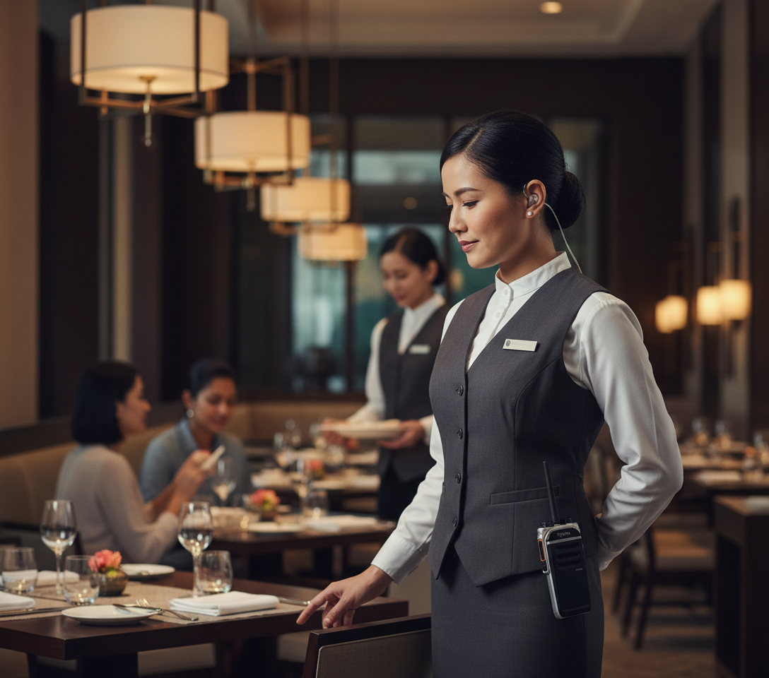 Malaysian hotel operations team using Octogen walkie talkies