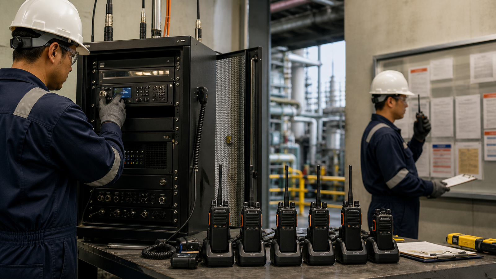 Industrial repeater radio system with SLR-5300 repeaters and Motorola P6620i TIA radios for energy operations