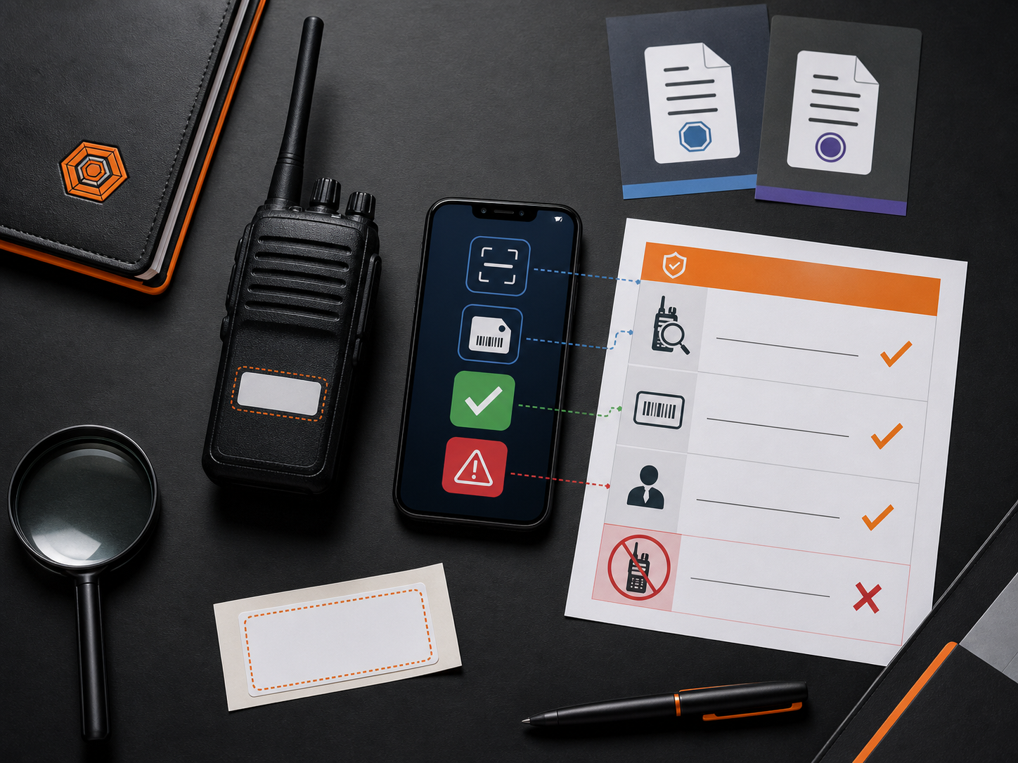 Buyer checking walkie talkie certification label before purchase