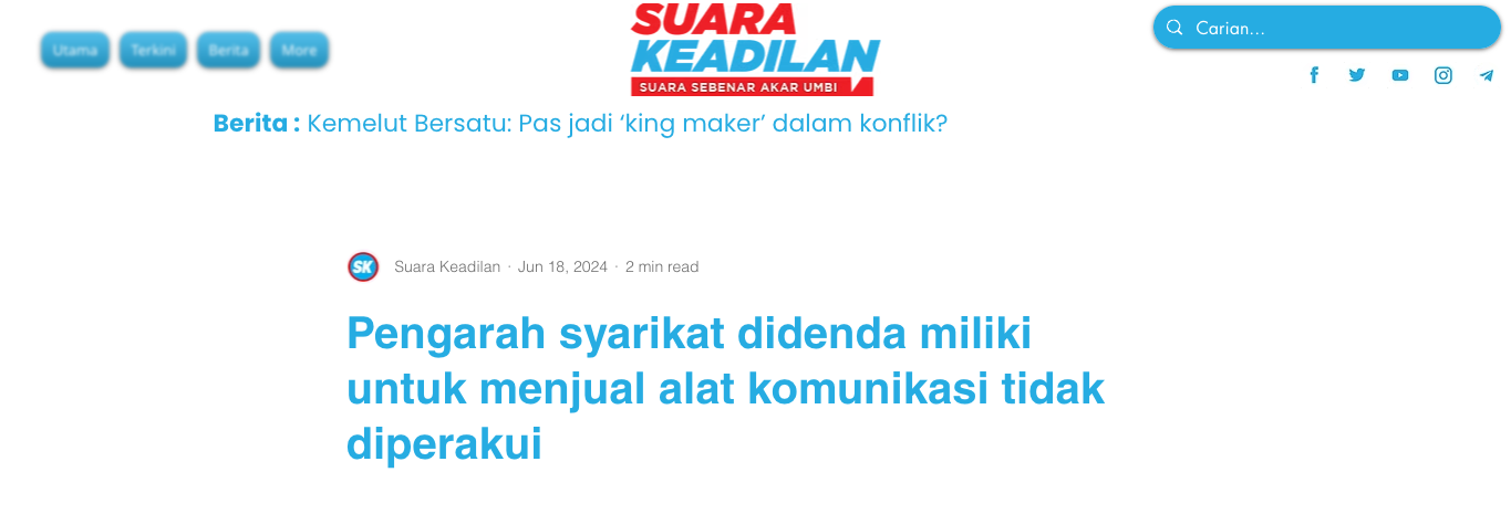 Suara Keadilan source screenshot company directors fined uncertified communications equipment