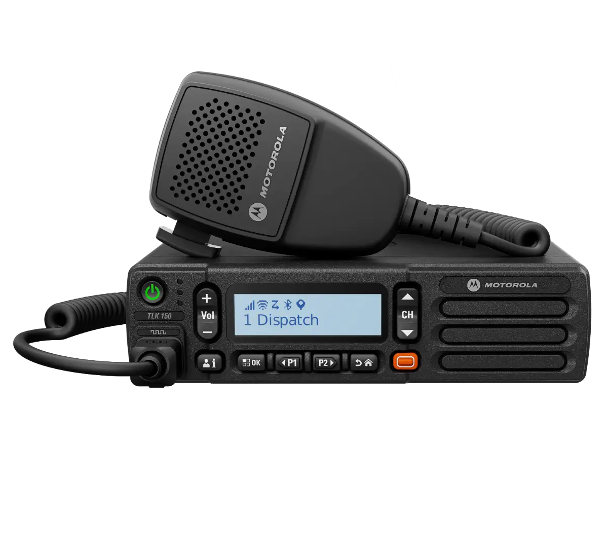 Motorola WAVE PTX TLK150 mobile radio with microphone, official image